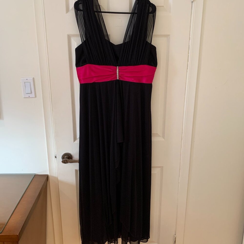 Laura Plus Black Evening Dress with Fuchsia Pink and Crystal Accent